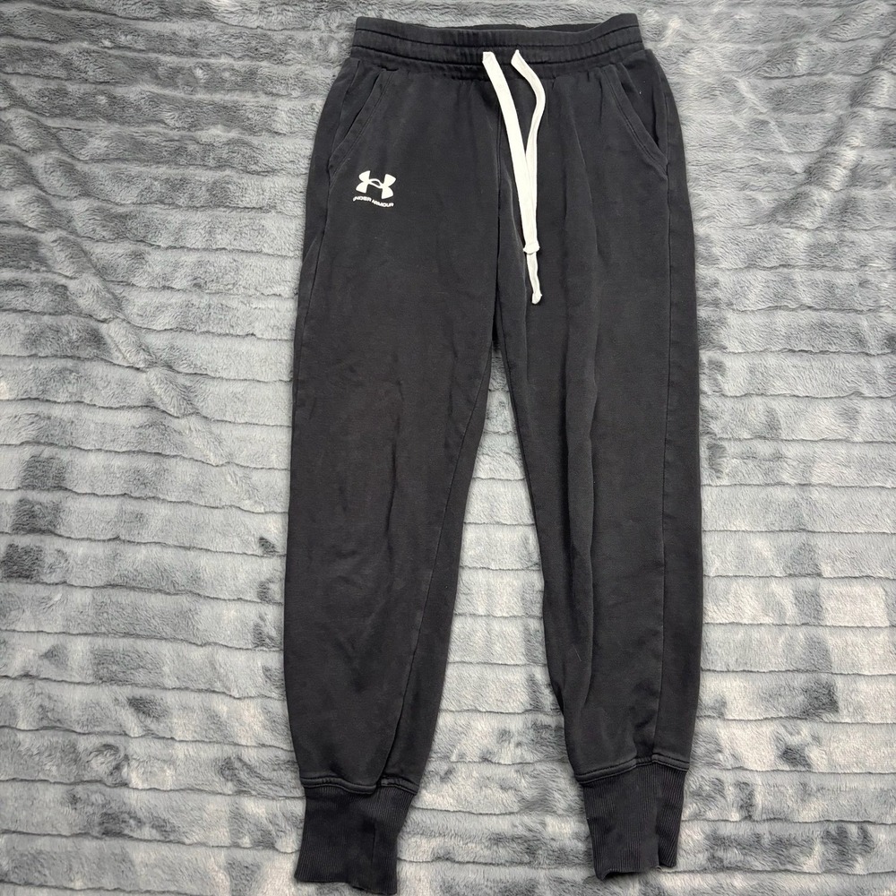 Under Armour Mens Rival Fleece Joggers Black Sweatpants Loose Fit XS